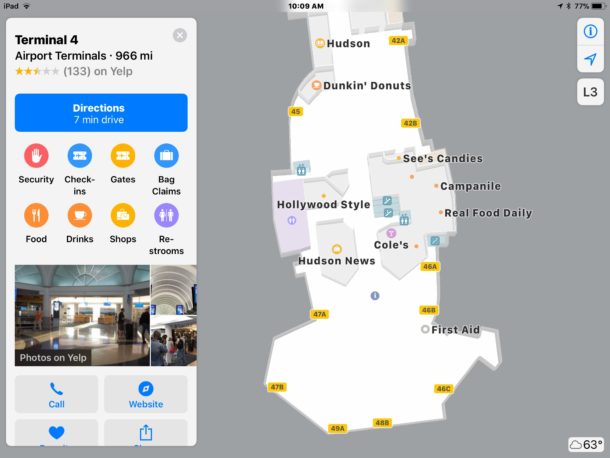Mirar dentro de un aeropuerto con el modo de exploración de aeropuertos de Apple Maps