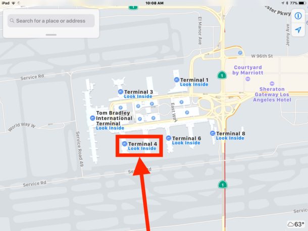 Haga clic en el aeropuerto Airport Look Inside para navegar al aeropuerto en Apple Maps