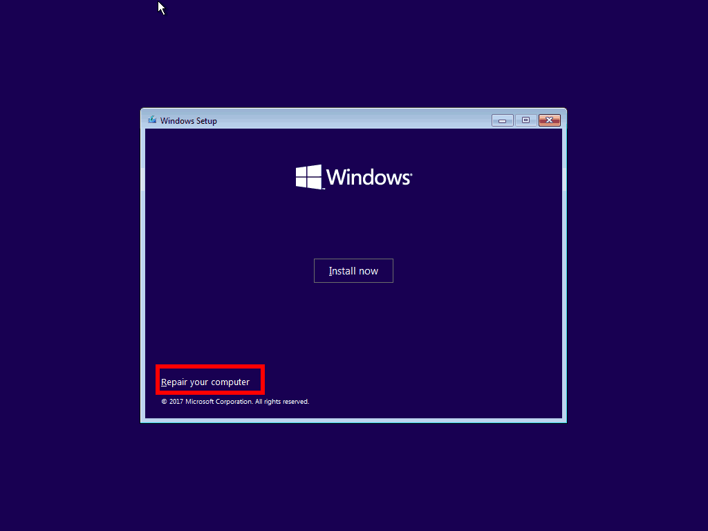 La instalación de Windows repara la captura de pantalla del enlace de su computadora
