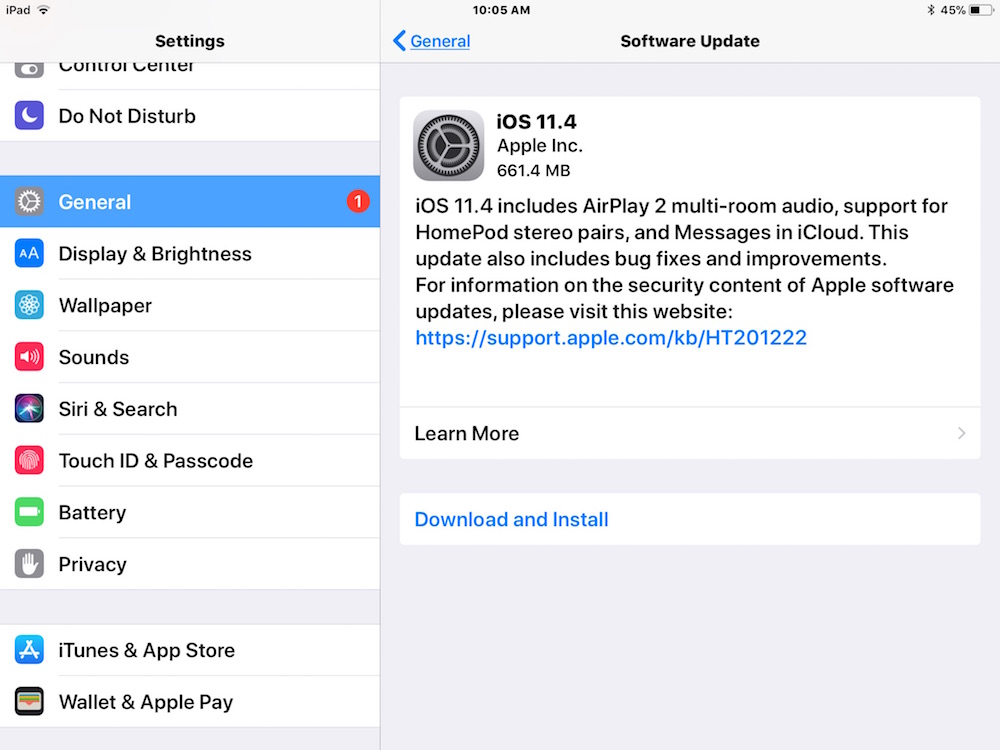 Descargue e instale la actualización de iOS 11.4