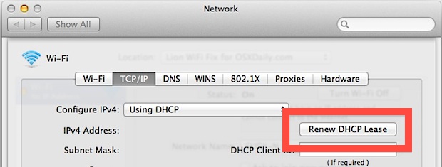 Renovar una concesión de DHCP en Mac OS X.