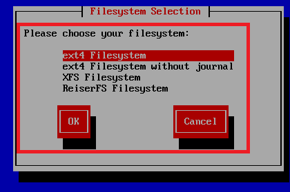 selección del sistema de archivos