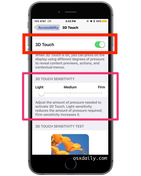 Configuración 3D Touch en iPhone