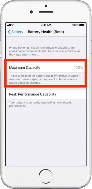 Verifique la capacidad máxima de la batería en el iPhone