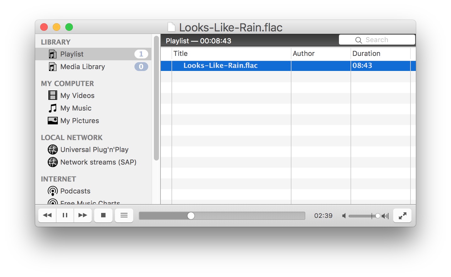 Reproducción de un archivo de audio FLAC en Mac OS con VLC