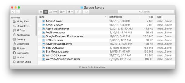 Carpetas de protector de pantalla de usuario en Mac