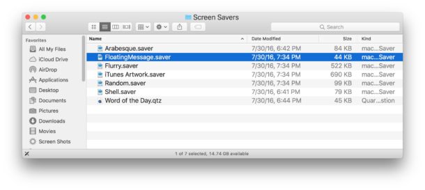Archivos de protector de pantalla predeterminados en Mac