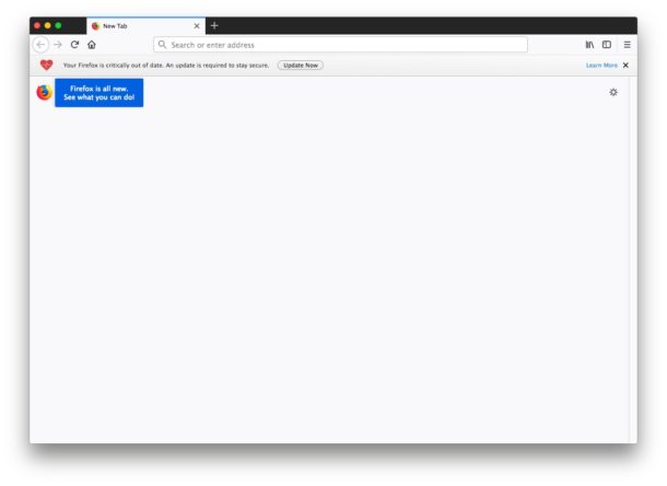 Una página de inicio de Firefox vacía en blanco