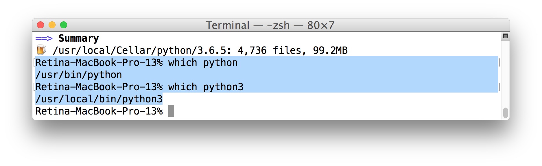 Que Python se instaló en la Mac