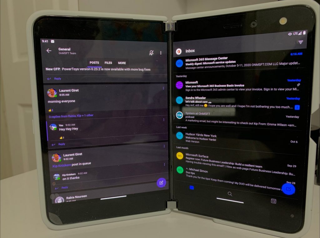 Las aplicaciones de Surface Duo abarcan con Teams