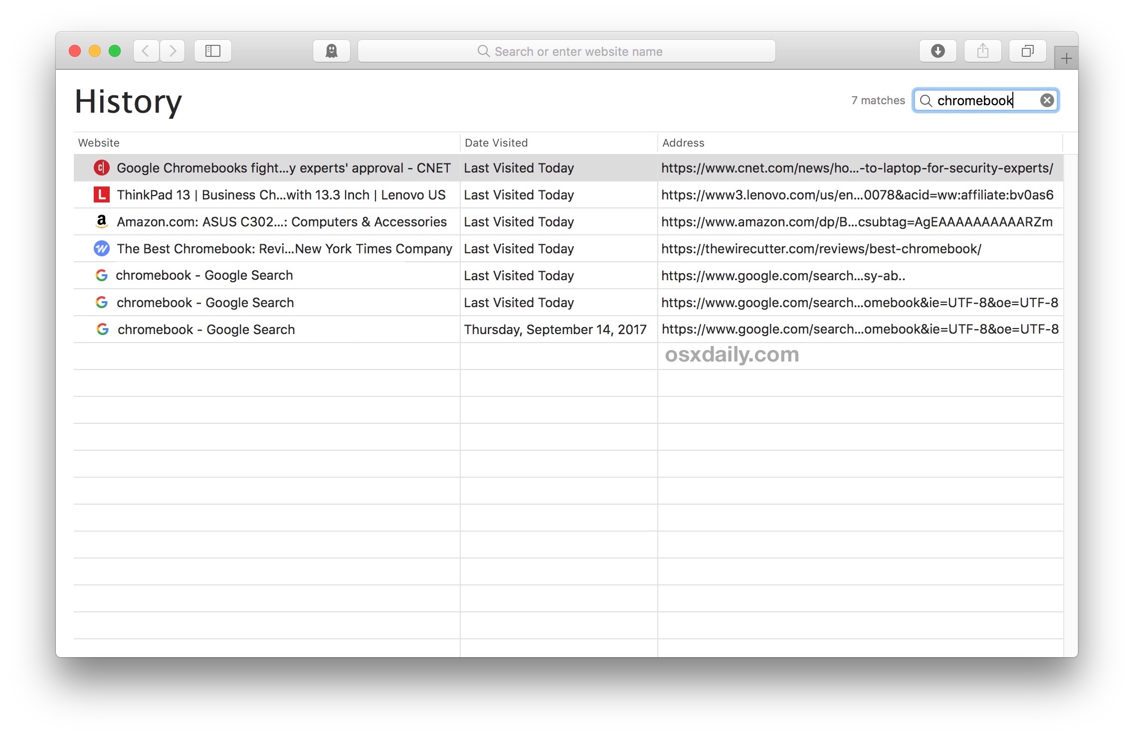 Buscar en el historial de Safari en tu Mac