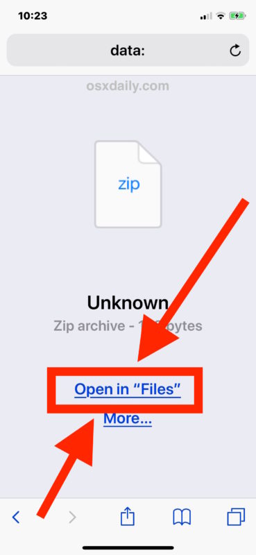 Cómo guardar un archivo zip en iPhone