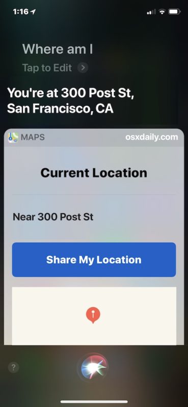 Obtenga su ubicación actual con Siri preguntando dónde están