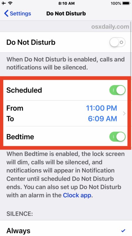Activar No molestar programado y Hora de dormir en iPhone