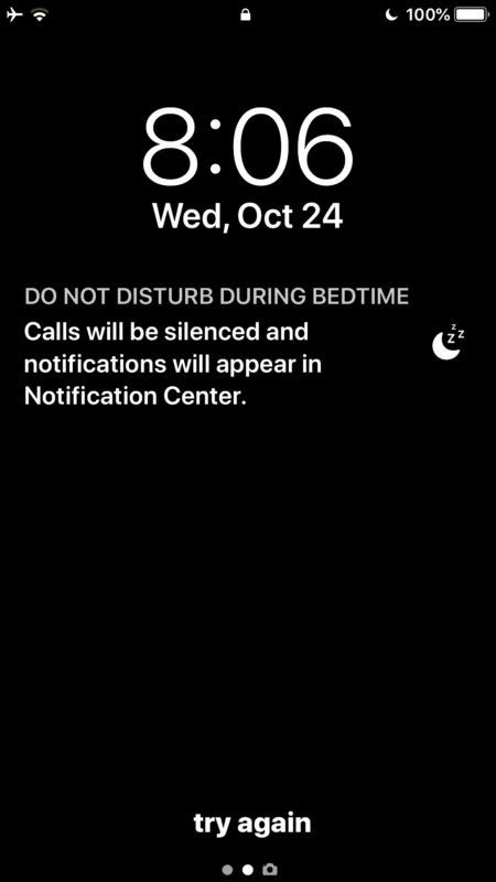 Mensaje No molestar durante la hora de dormir en la pantalla de bloqueo del iPhone