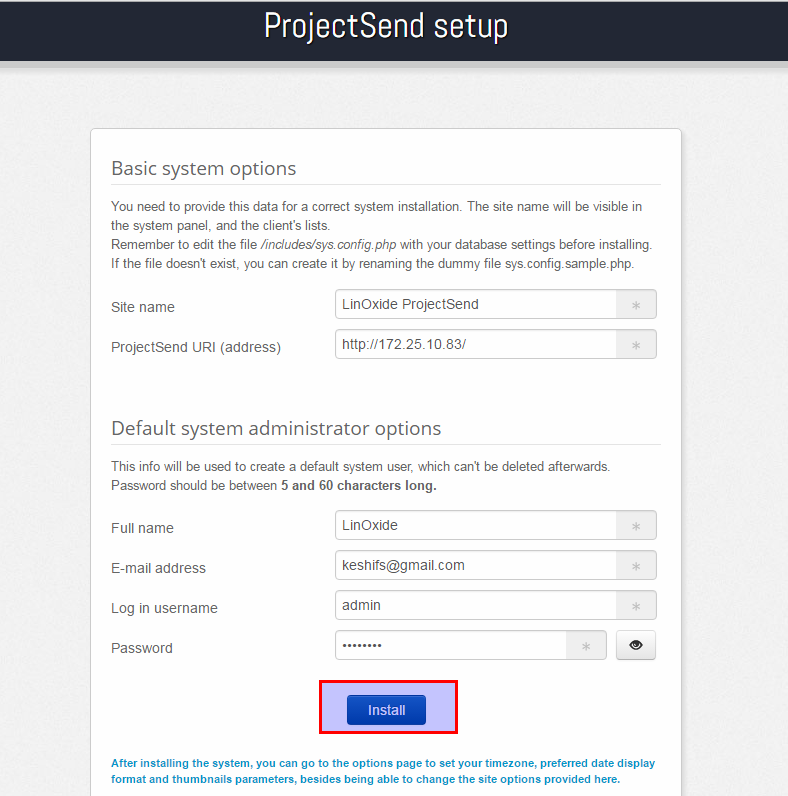 Configuración de ProjectSend Web