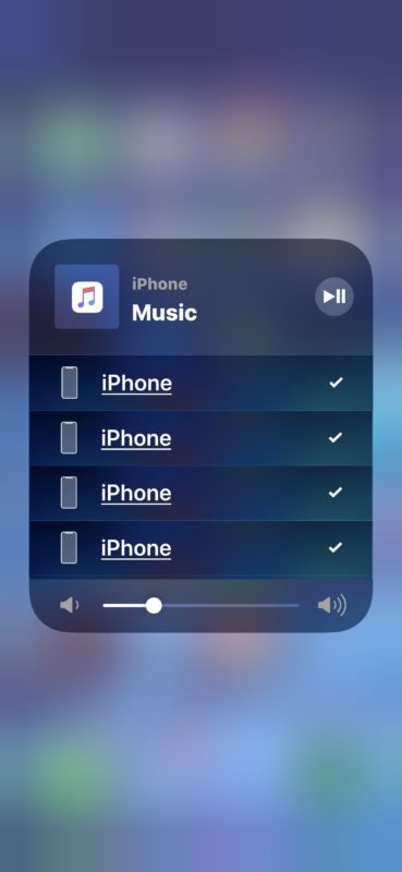 Dispositivos de audio AirPlay que se muestran en el Centro de control de iOS