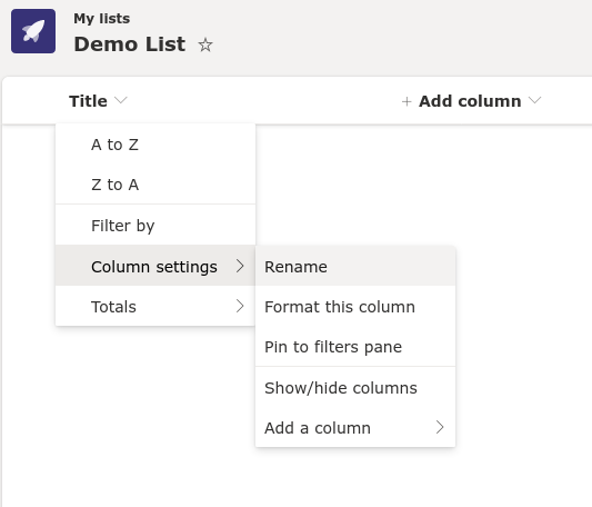 Captura de pantalla de la creación de columnas en listas de Microsoft