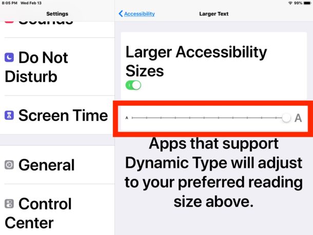 Ajuste el tamaño de texto más grande en el iPad según sea necesario