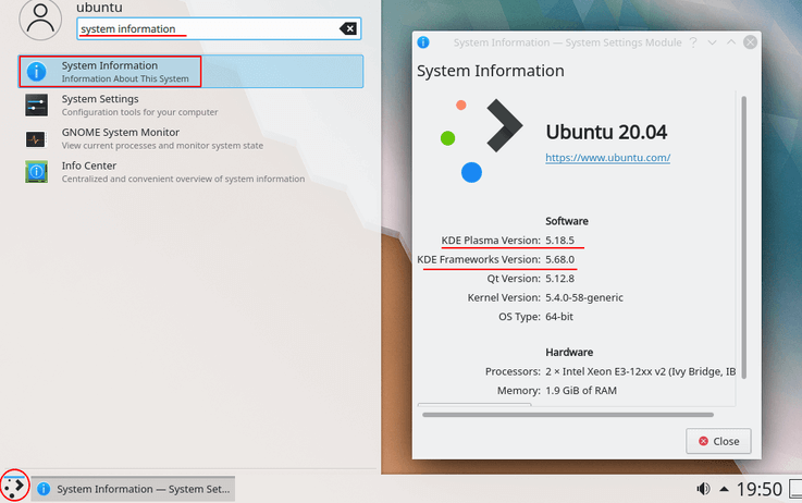 Versión de KDE en Ubuntu 20.04