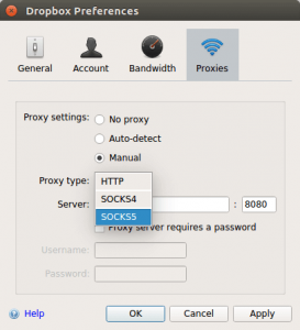 Configuración de proxy de Dropbox