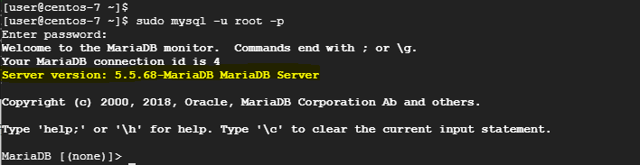 iniciar sesión en el servidor MariaDB