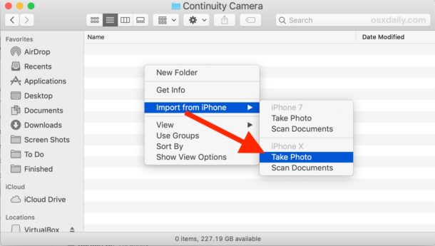 Cómo usar la cámara continua en Mac desde Finder