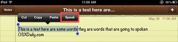 Diga el texto seleccionado en iOS con el motor de síntesis de voz