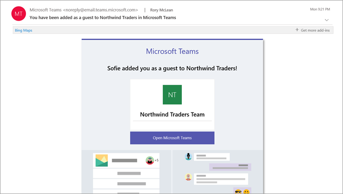Captura de pantalla del correo electrónico enviado a los invitados de Microsoft Teams (Atribución: Microsoft)