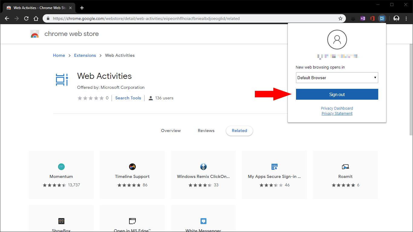 Extensión de Chrome de actividades web