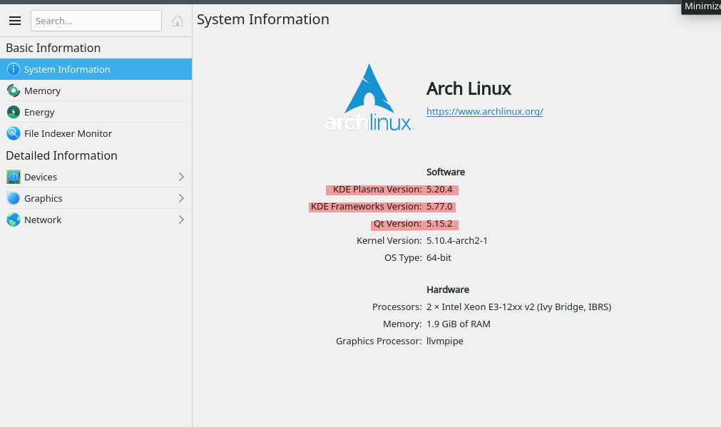 Versión de KDE en Arch Linx
