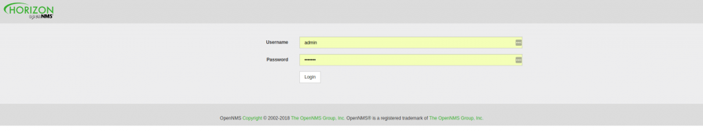 Consola de inicio de sesión web OpenNMS