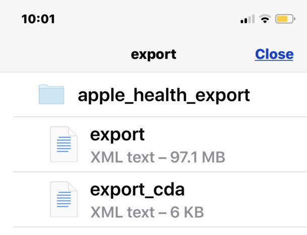 Datos de la aplicación Apple Health en XML extraídos y exportados desde la aplicación Health