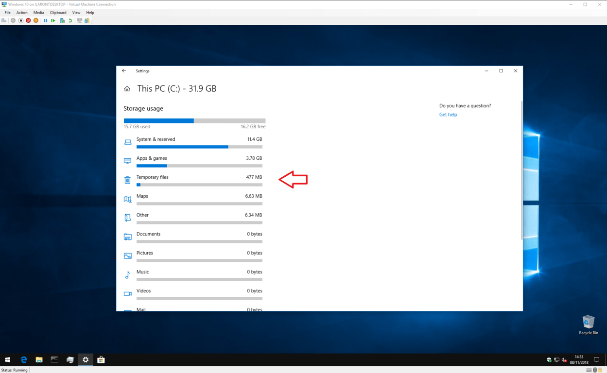 Captura de pantalla de la configuración de Storage Sense de Windows 10