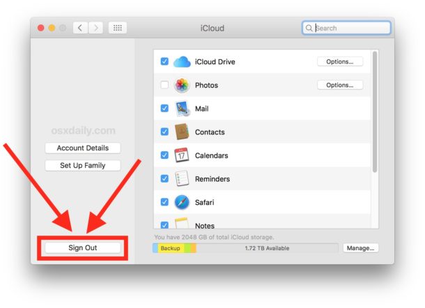 Elija cerrar sesión para eliminar su ID de Apple y su cuenta de iCloud de su Mac