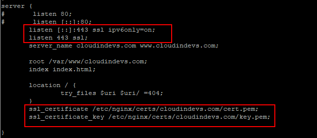 Actualice el archivo de bloque del servidor NGINX para usar SSL