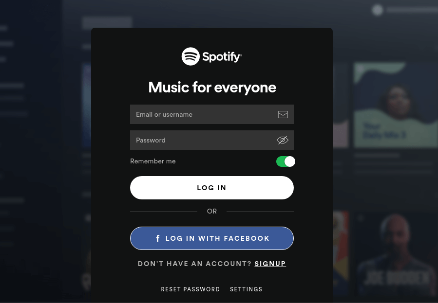 Inicio de sesión de Spotify