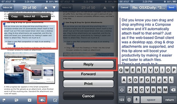 Responder al texto seleccionado en un iPhone con Mail