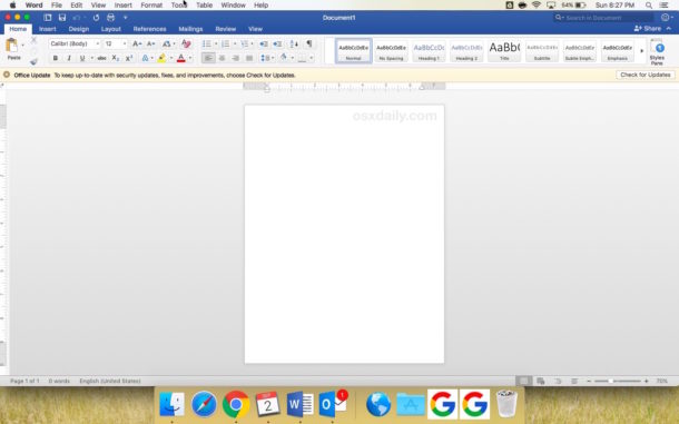 El tema de color predeterminado en Microsoft Word y Office Mac