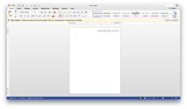 Aplicaciones de Microsoft Office y Word que utilizan el tema visual predeterminado de Mac