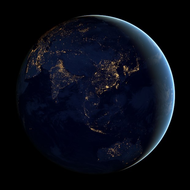 Tierra de noche, Asia, fondo de pantalla de la NASA