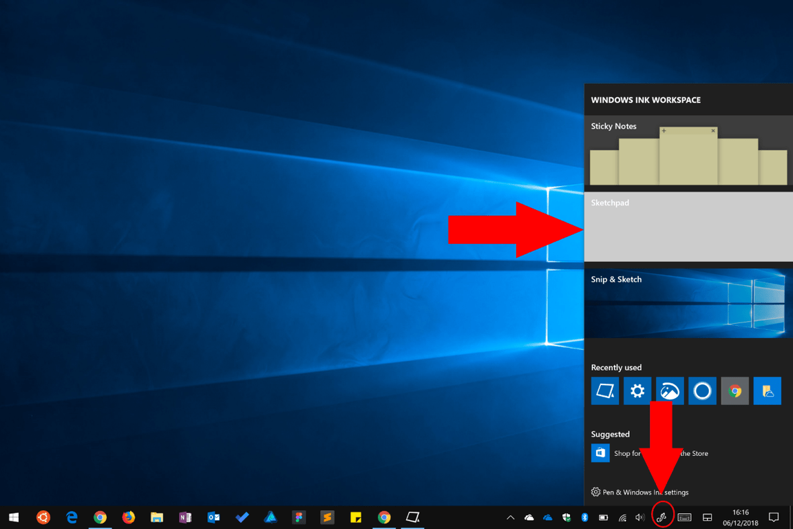 Captura de pantalla flotante de Windows Ink Workspace