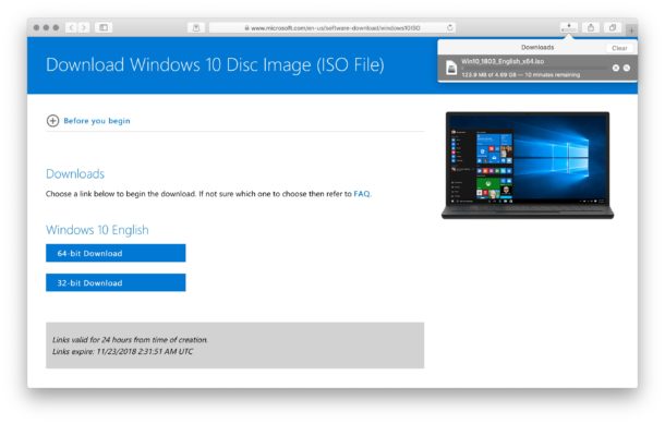 Descargue Windows 10 ISO en Mac