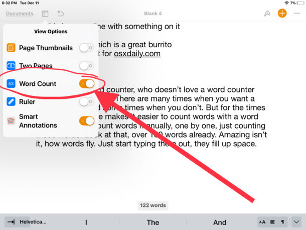 Cómo activar el contador de palabras en Pages para iOS