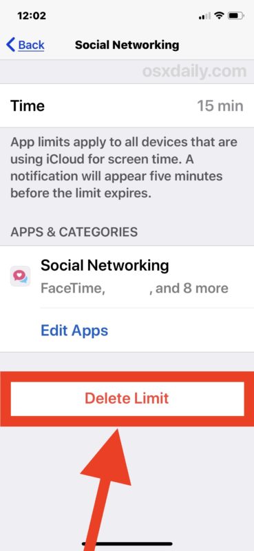 Cómo borrar los límites de tiempo de pantalla en iPhone o iPad