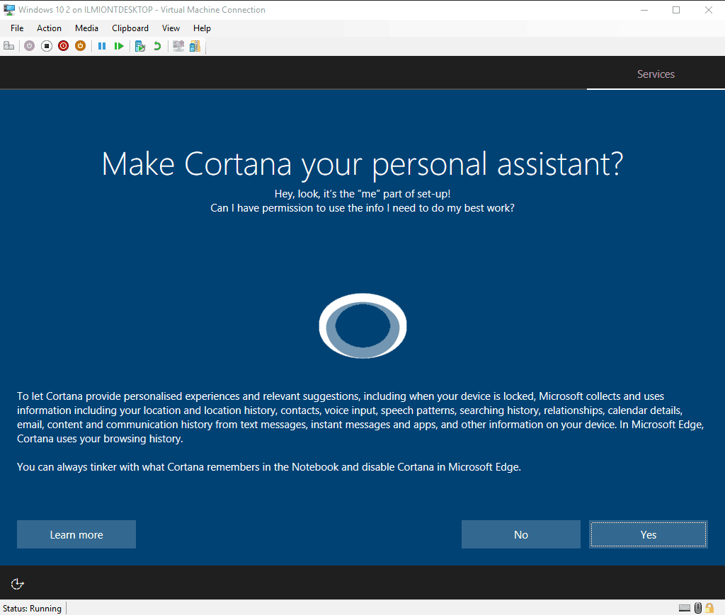 Captura de pantalla de la configuración de Windows 10