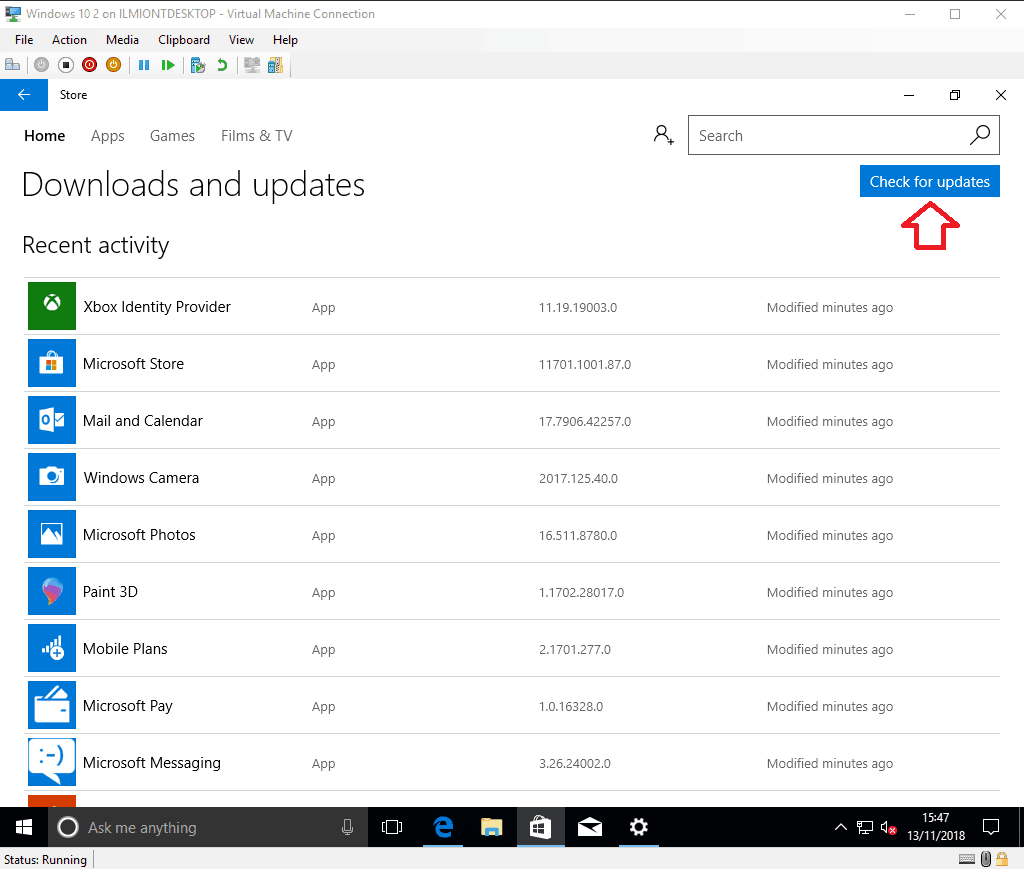 Captura de pantalla de las actualizaciones de la aplicación de Windows 10