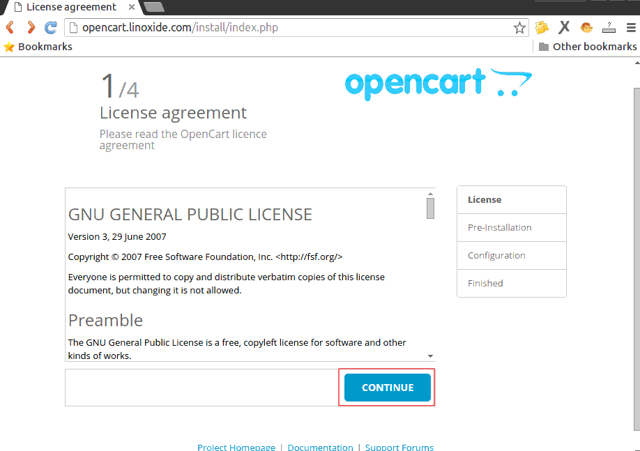 Acuerdo de licencia OpenCart