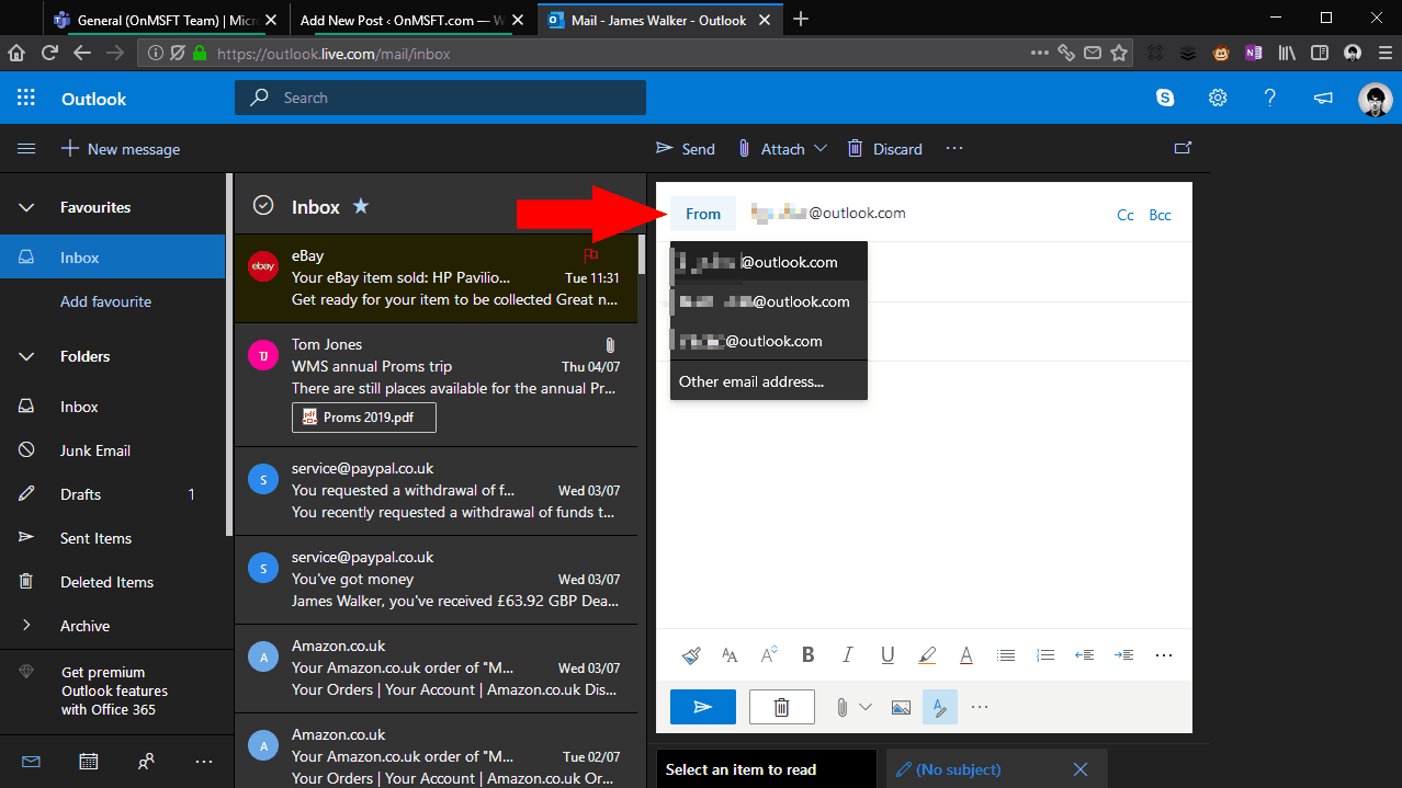 Captura de pantalla para agregar un alias a una cuenta de Microsoft
