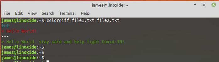 comparar dos archivos usando el comando colordiff